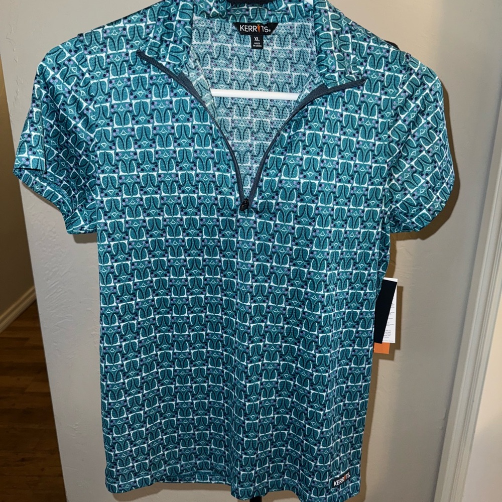 Kerrits Teal and Gray Patterned Top
